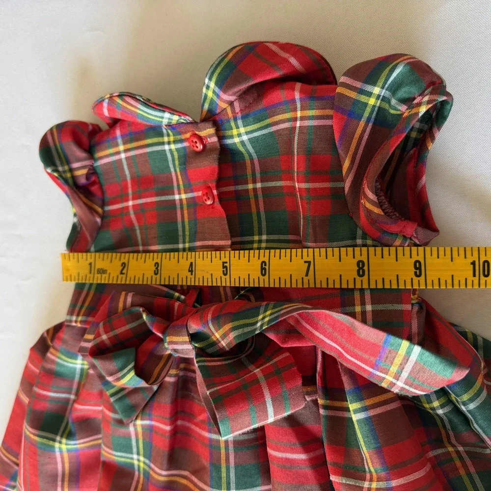 Laura Ashley Infant Holiday Dress 0-3 Months Red & Green Plaid Front Smocking